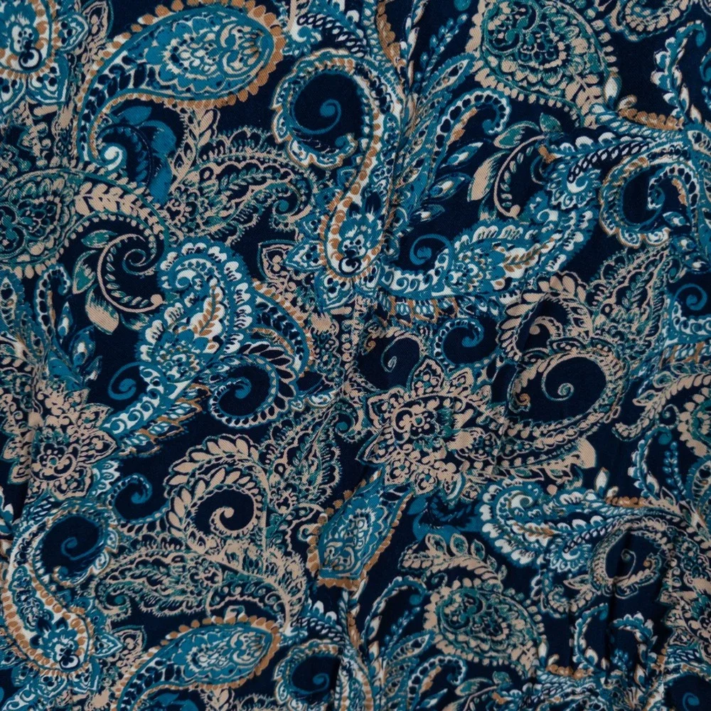 Boho Paisley Midi Skirt Womens L Blue Hippie Festival Flowy Summer‎ Retro 70s